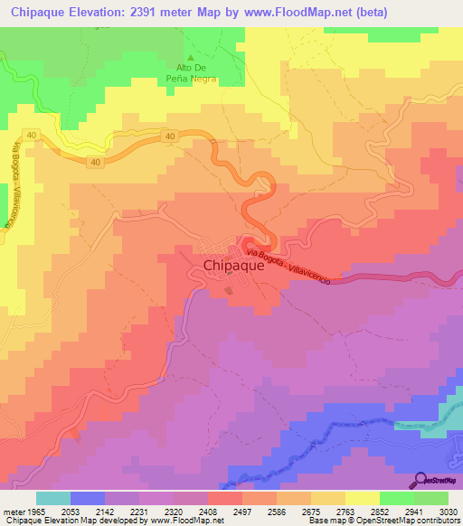 Chipaque,Colombia Elevation Map