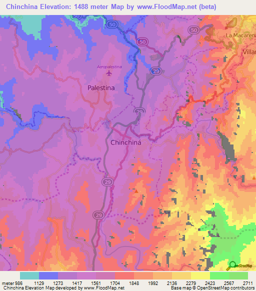 Chinchina,Colombia Elevation Map