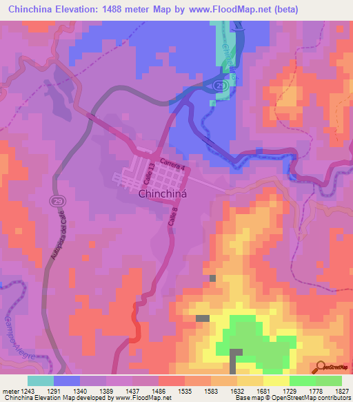 Chinchina,Colombia Elevation Map