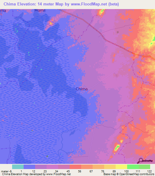 Chima,Colombia Elevation Map