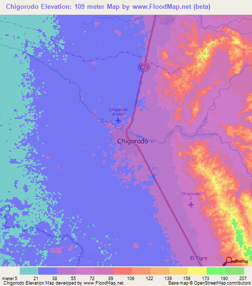 Chigorodo,Colombia Elevation Map