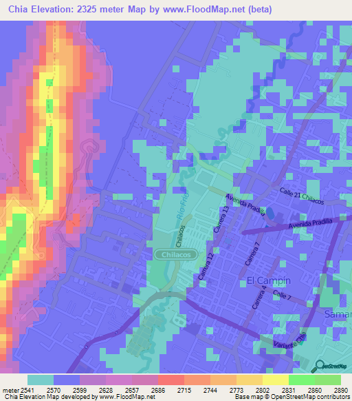 Chia,Colombia Elevation Map