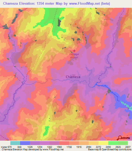 Chameza,Colombia Elevation Map