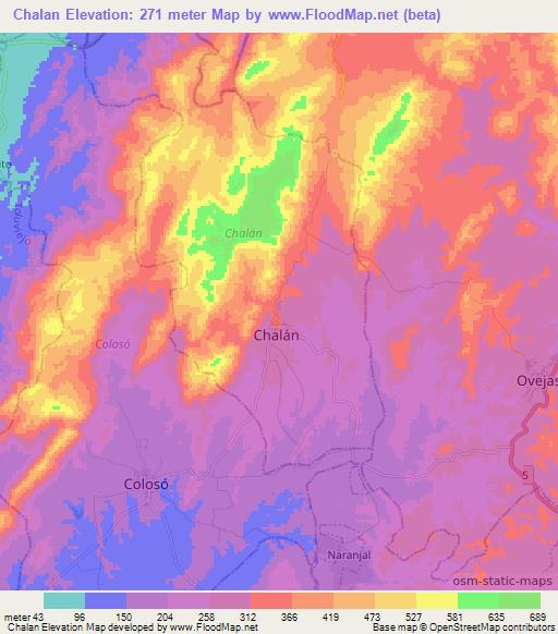 Chalan,Colombia Elevation Map