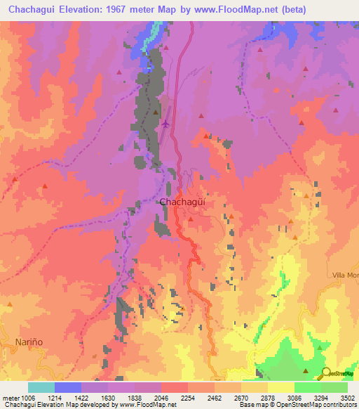 Chachagui,Colombia Elevation Map