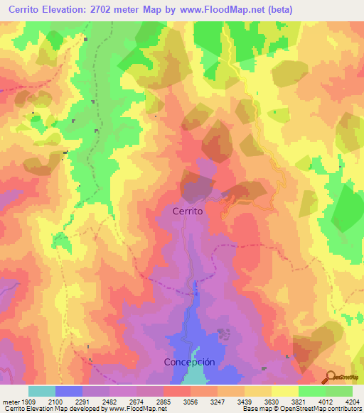 Cerrito,Colombia Elevation Map