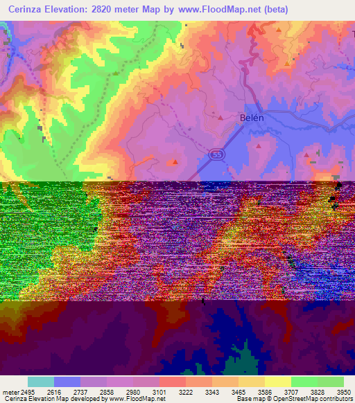 Cerinza,Colombia Elevation Map