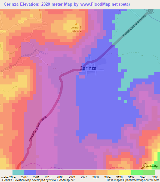 Cerinza,Colombia Elevation Map