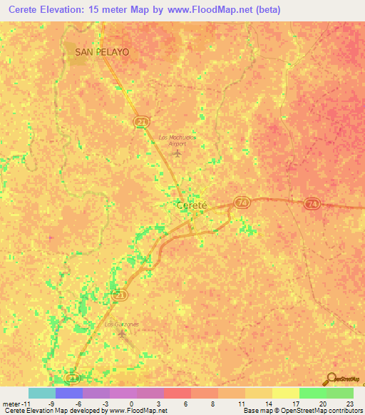 Cerete,Colombia Elevation Map