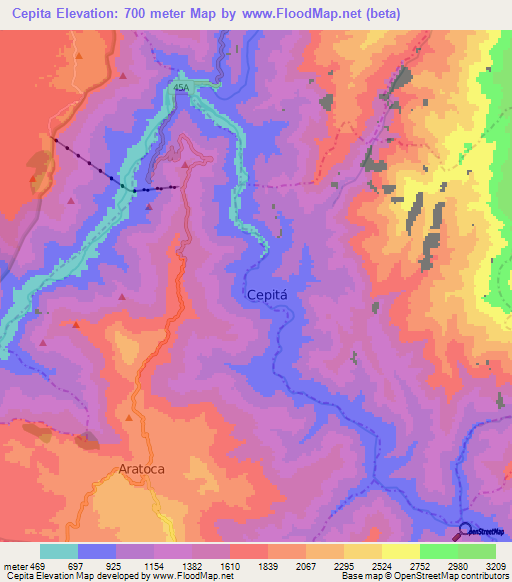 Cepita,Colombia Elevation Map