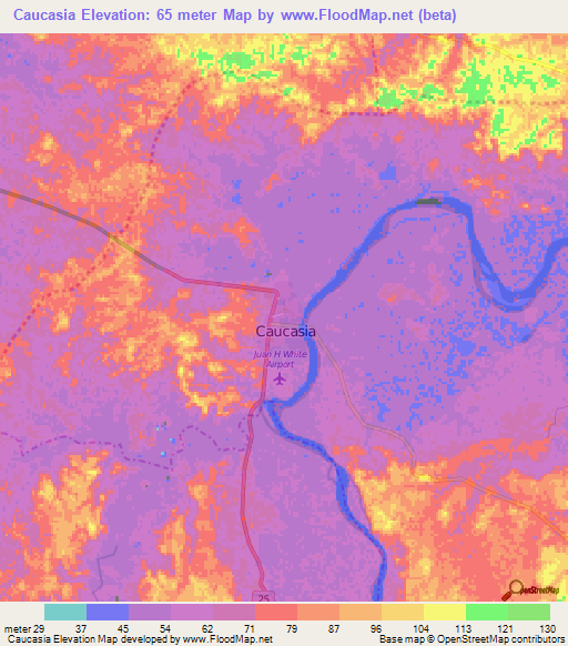 Caucasia,Colombia Elevation Map