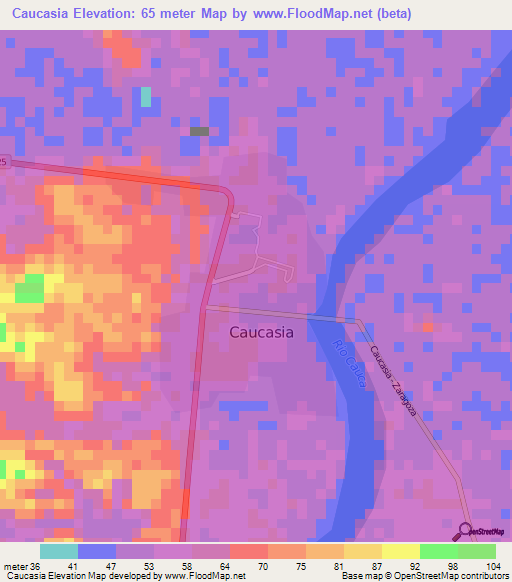 Caucasia,Colombia Elevation Map