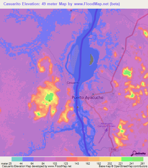 Casuarito,Colombia Elevation Map