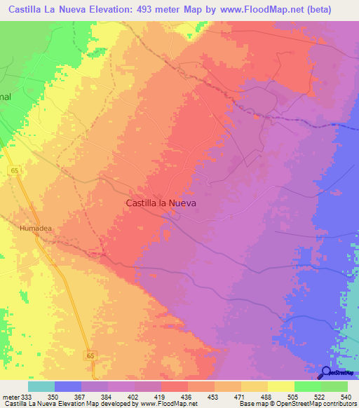 Castilla La Nueva,Colombia Elevation Map