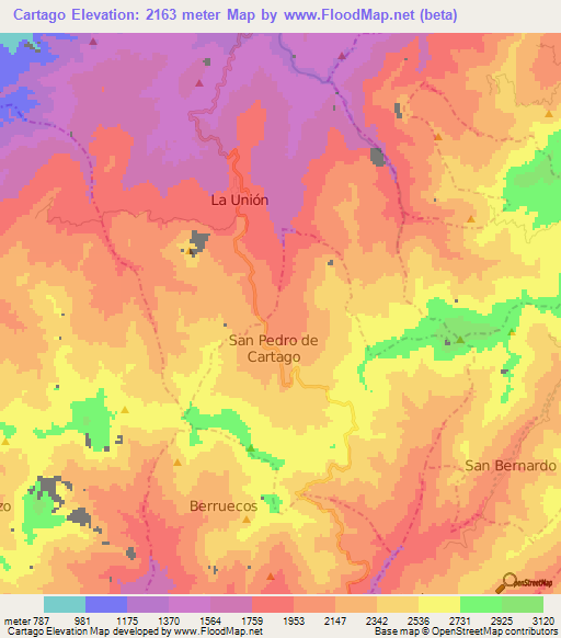 Cartago,Colombia Elevation Map