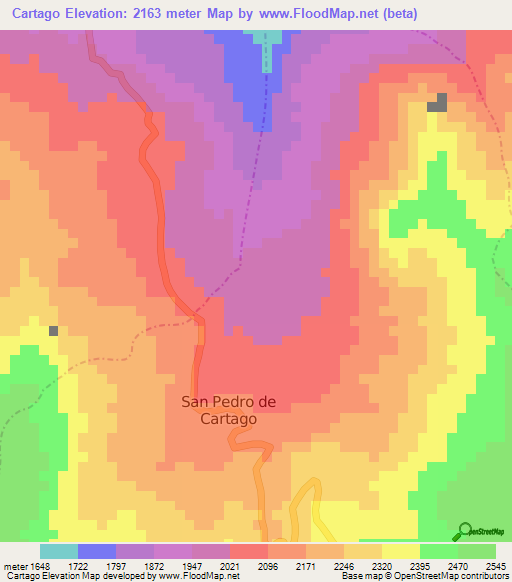 Cartago,Colombia Elevation Map