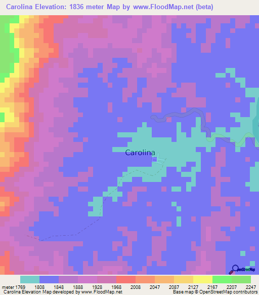 Carolina,Colombia Elevation Map