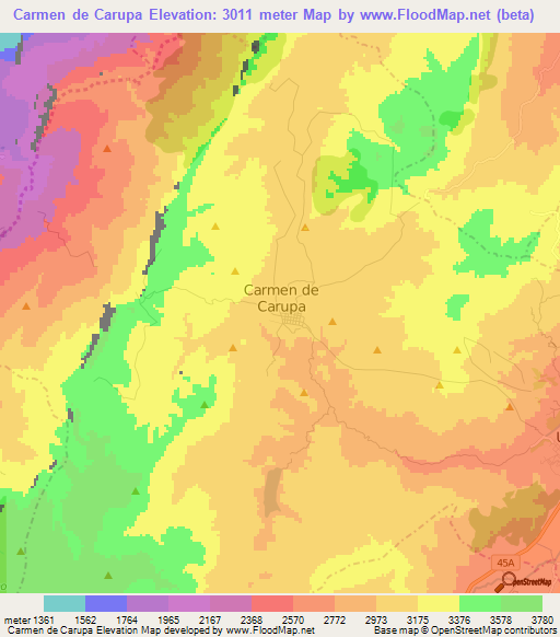 Carmen de Carupa,Colombia Elevation Map