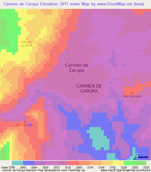 Carmen de Carupa,Colombia Elevation Map