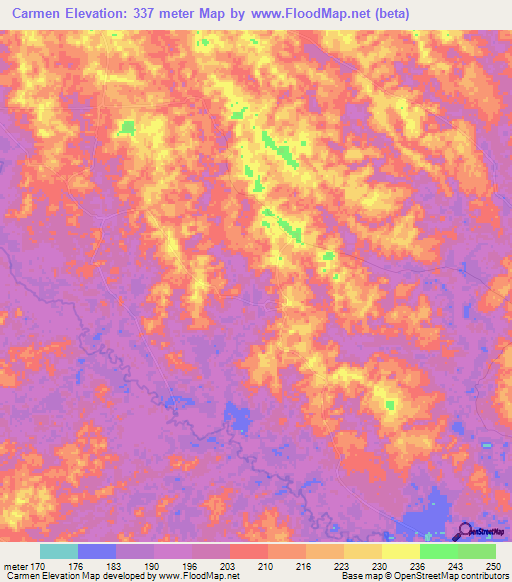 Carmen,Colombia Elevation Map