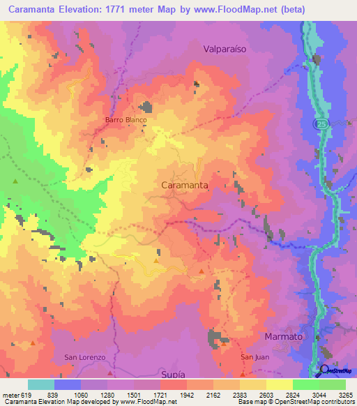 Caramanta,Colombia Elevation Map