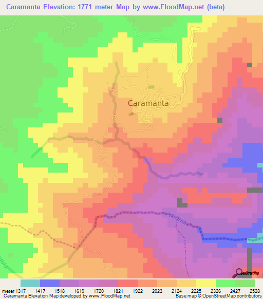 Caramanta,Colombia Elevation Map