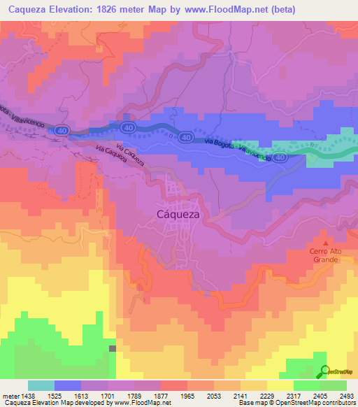 Caqueza,Colombia Elevation Map