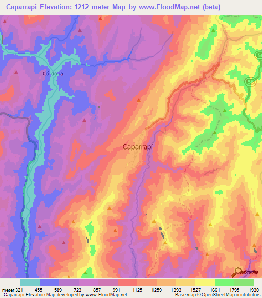 Caparrapi,Colombia Elevation Map