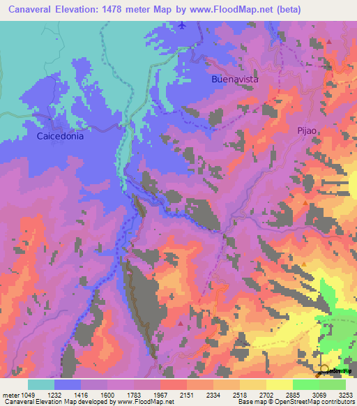 Canaveral,Colombia Elevation Map