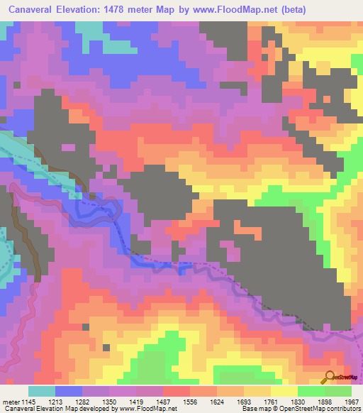 Canaveral,Colombia Elevation Map