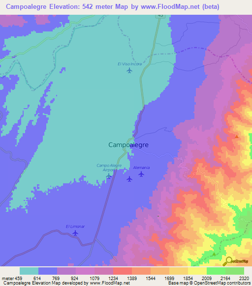 Campoalegre,Colombia Elevation Map