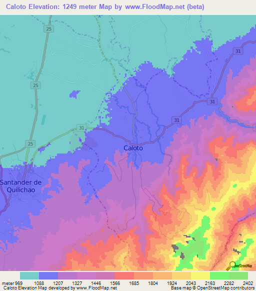 Caloto,Colombia Elevation Map