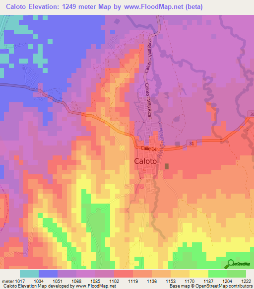 Caloto,Colombia Elevation Map