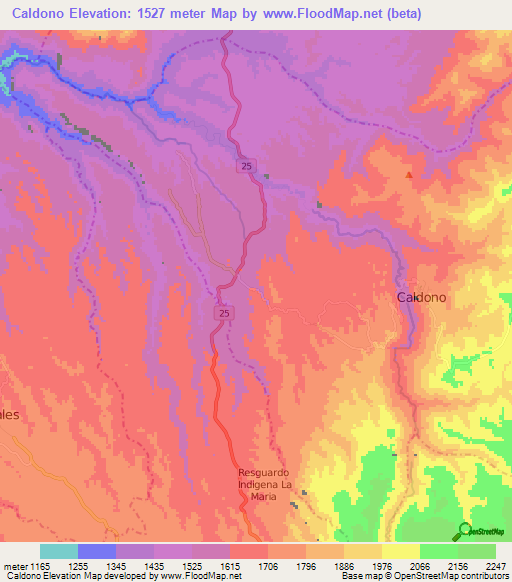 Caldono,Colombia Elevation Map