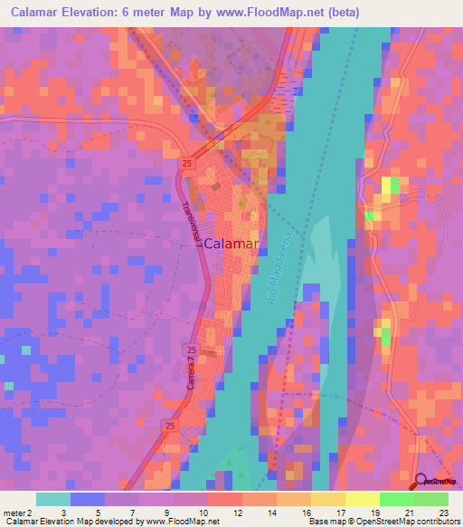 Calamar,Colombia Elevation Map