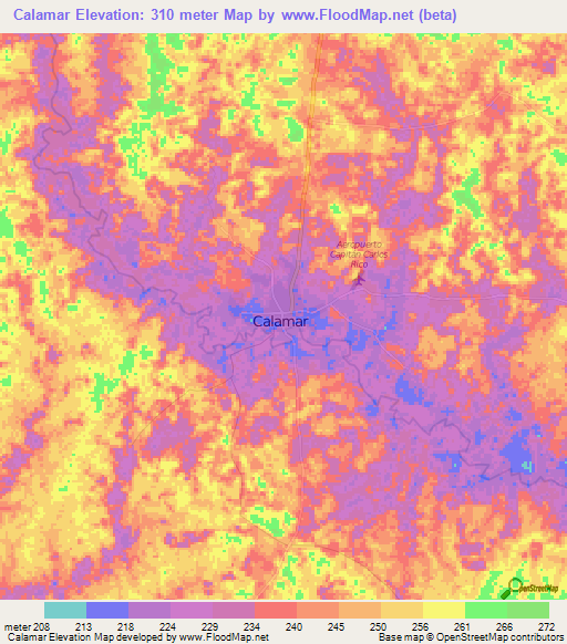 Calamar,Colombia Elevation Map