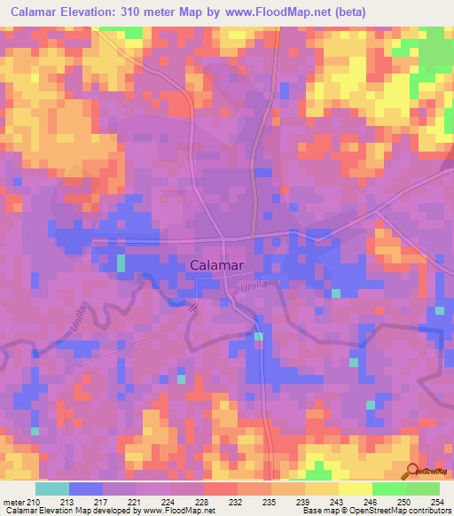 Calamar,Colombia Elevation Map