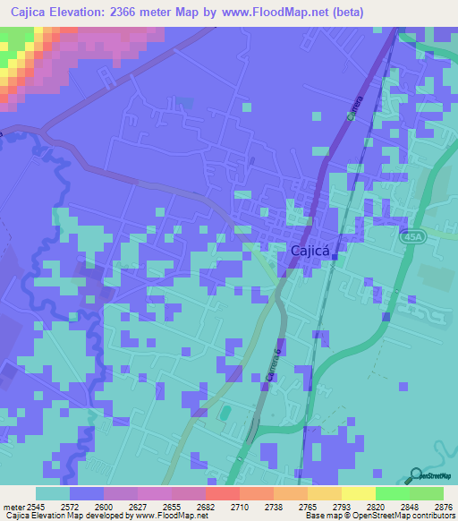 Cajica,Colombia Elevation Map