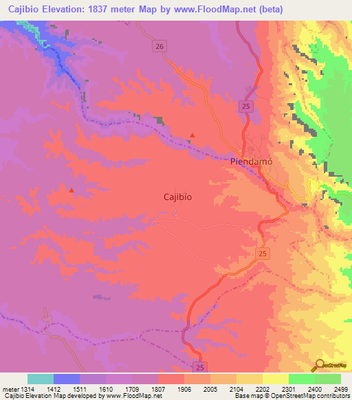 Cajibio,Colombia Elevation Map