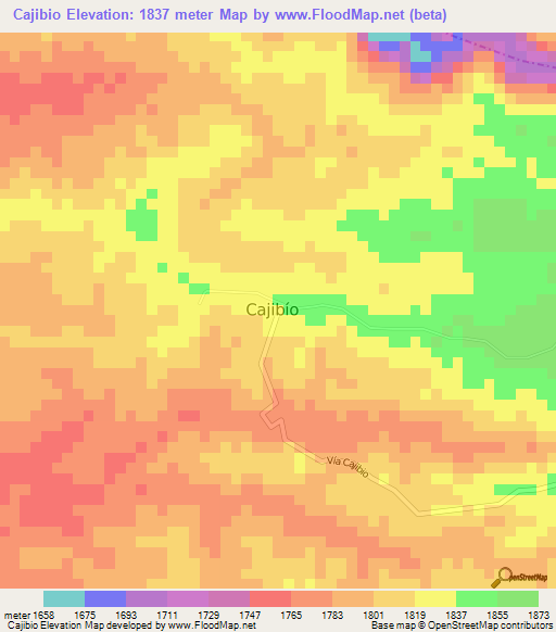 Cajibio,Colombia Elevation Map