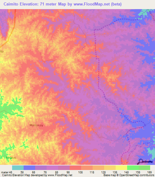 Caimito,Colombia Elevation Map