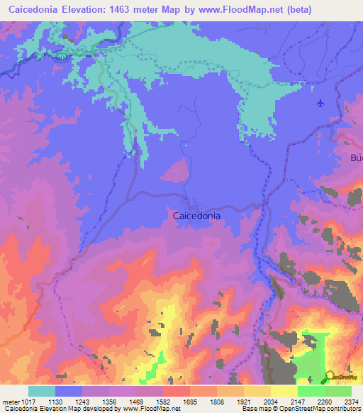 Caicedonia,Colombia Elevation Map