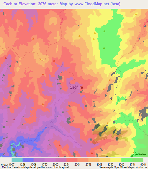 Cachira,Colombia Elevation Map