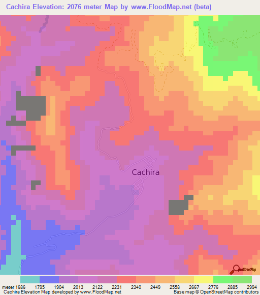 Cachira,Colombia Elevation Map