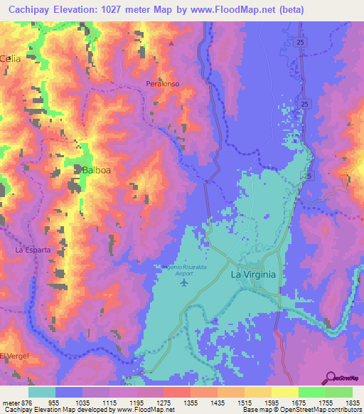 Cachipay,Colombia Elevation Map