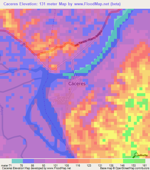 Caceres,Colombia Elevation Map