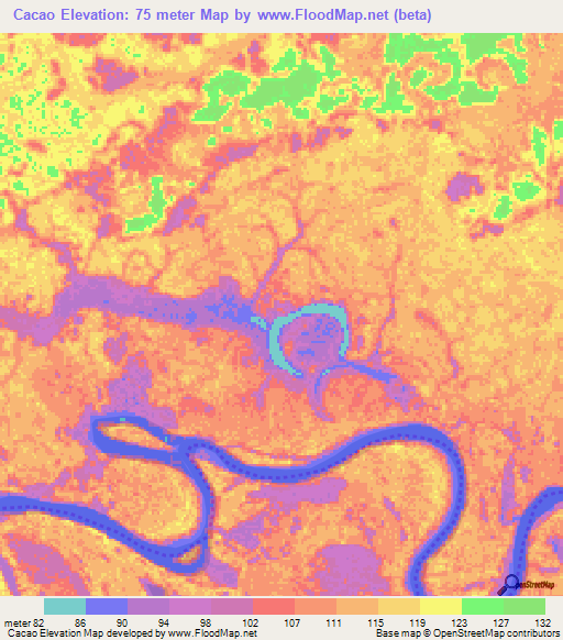 Cacao,Colombia Elevation Map