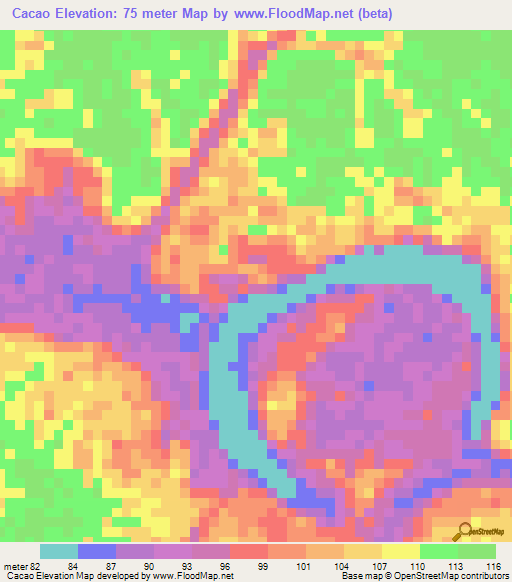 Cacao,Colombia Elevation Map