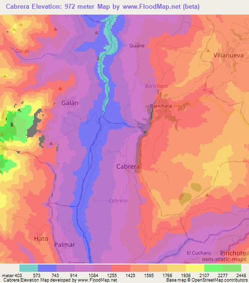 Cabrera,Colombia Elevation Map