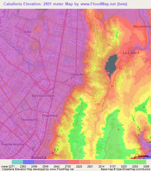 Caballeria,Colombia Elevation Map